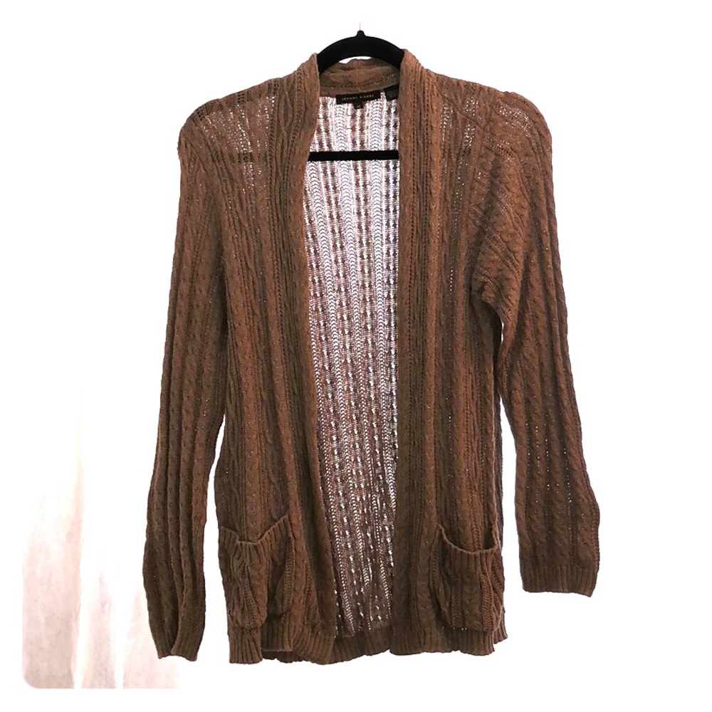 Jeanne Pierre Medium Brown Tan Beige Knit Cardigan